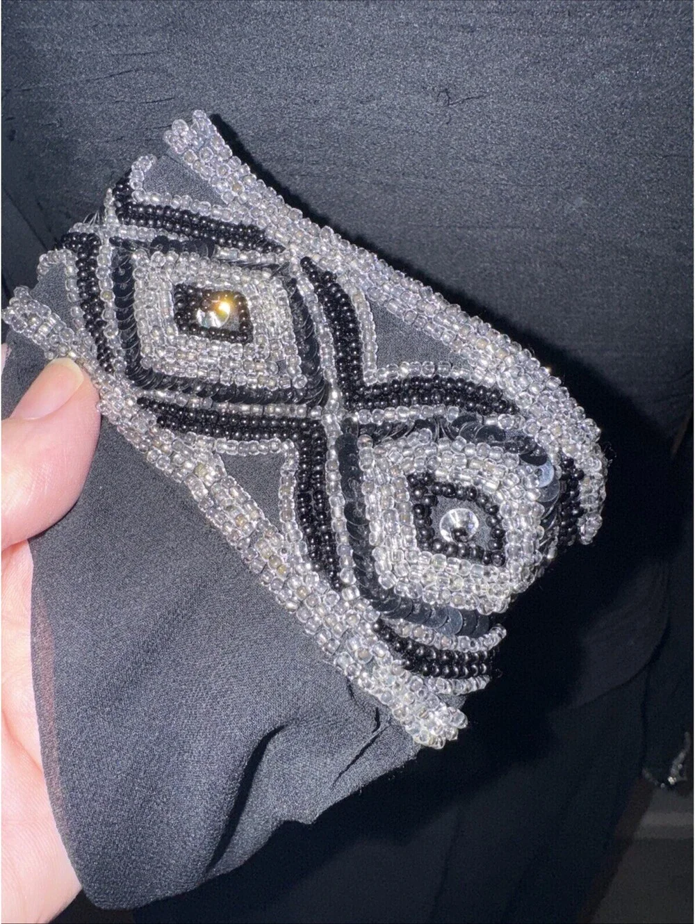 Niteline Size 14 Della Roufogali Formal Evening Black Chiffon Silk Beaded Dress